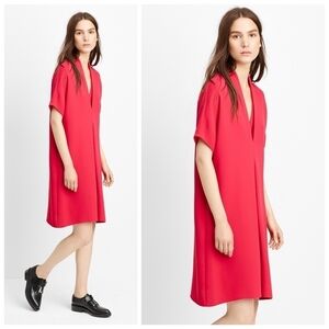 Vince Double V-Neck Inverted Pleat Shift Dress